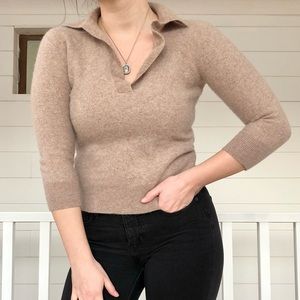 Babaton Merino Wool Sweater with Polo Collar V Neck ***Shrunk in Wash